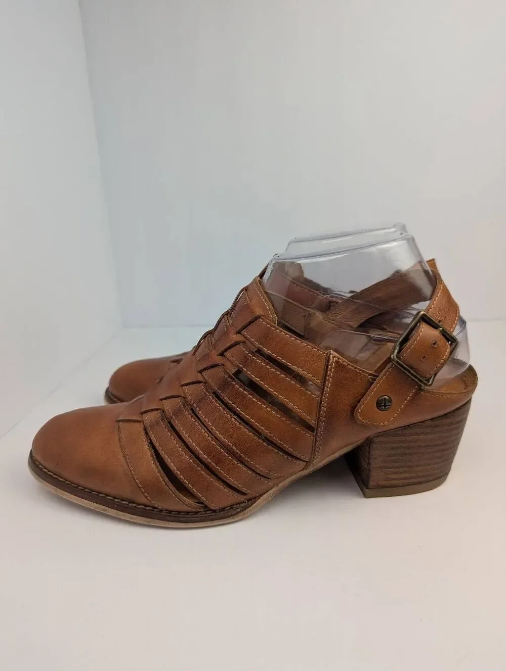 Pikolinos amber tan distressed leather closed toe sandals heels women 38 EU 8 US